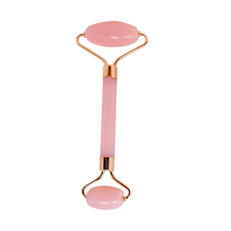 Revere Beauty – 3-teiliges Massageset in Rosenquarz-Optik (Harz) | Gesichtsmassageroller, Guasha Stein & Massage Stick